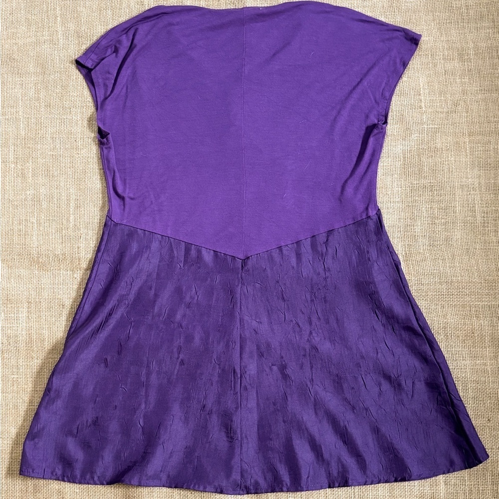 Logo Instant Chic Purple Knit And Crinkle Satin Shirt Size Medium Boho Casual - Picture 4 of 4